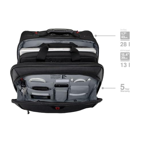 WENGER Potomac 2-TLG Laptop Trolley for up to a 17” Notebook, removable 15” Laptop Bag, 23 l, Women Men, Office Business Travel, Black, 600661 — view 5