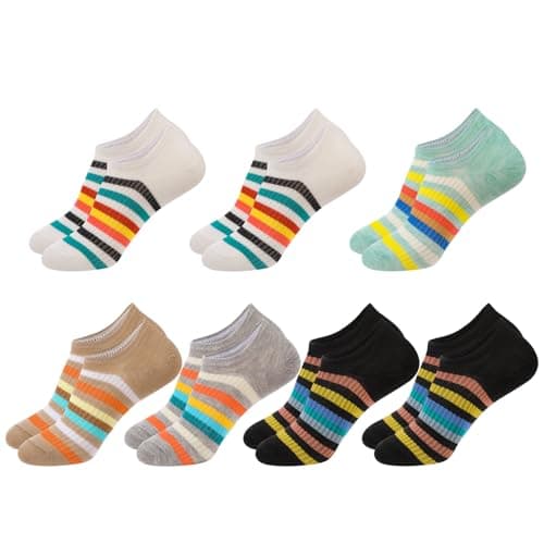 Zuimei 7 Pairs Trainer Socks for Womens 4-7, No Show Ankle Socks Striped