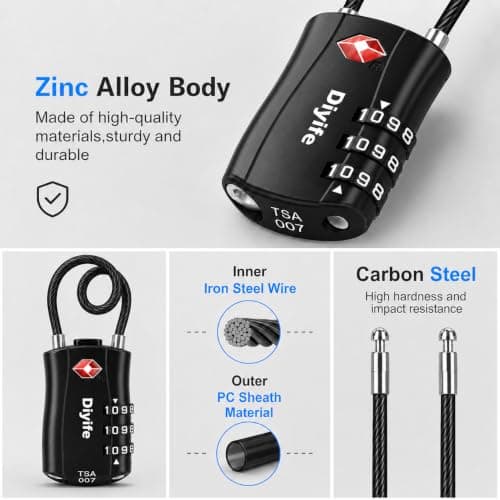 Diyife TSA Approved Luggage Locks with Flexible Steel Cable, Easy to Set up — view 6
