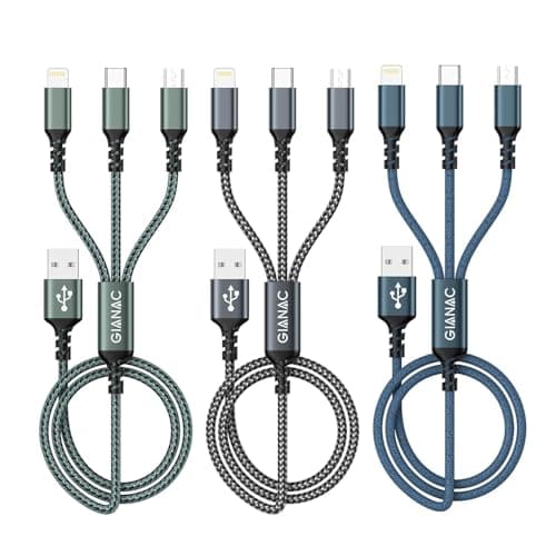 GIANAC Multi Charger Cable [3Pack 2M] 3 in 1 Charging Cable Nylon Braided