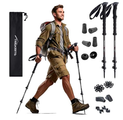 Trekrite 3K Carbon Fibre Walking/Hiking/Trekking Poles/Sticks - Adjustable Lightweight Unisex with Accessories (2pc / set/pair) - UK Based Company
