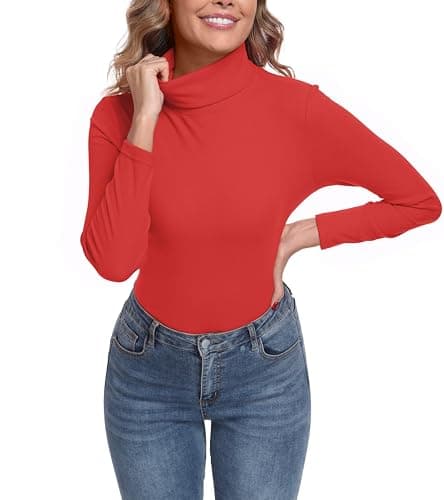 IWOLLENCE Turtleneck Women Thermal Tops Polo Neck Jumpers (Red, M)
