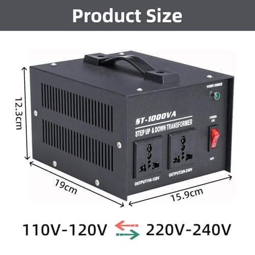 ybaymy 1000W Voltage Transformer, 220/240V to 110/120V Step Up & Step Down Voltage Converter, UK to US 110V & 220V Outlets, 1000VA Voltage Converter with UK Standard Plug and Circuit Break Protection — view 3