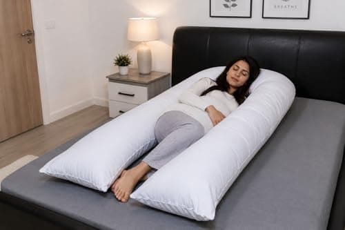 ARLINENS 12ft Long U Shaped Full Body & Back Support Pillow Extra Fill With Hollow Fiber-Soft Relieve Pain Pregnancy & Leg Support Pillow with Free Pillowcase (12FT U Pillow with Case, White) — view 2
