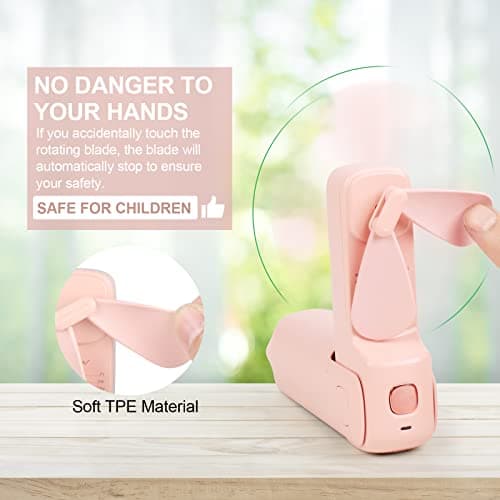 LYMYBETY Portable Handheld Fan, USB Rechargeable Mini Hand Held Travel Fans, Folding Pocket Fan 3 Speeds, 24 Working Hours, Small Personal Desk Fan Flashlight Home Travel Outdoor Use, Pink — view 6