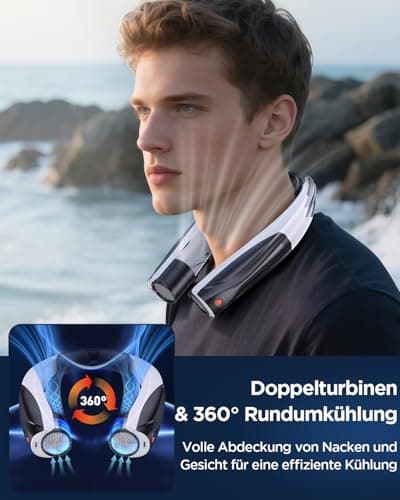 Lepwings Neck Fan, 6000mAh Rechargeable Portable Fan, 6 Speeds Hands Free Wearable Fan with 360° Airflow One Button Off Metal Grille Design Safer Use Up to 20 Hours for Travel Office Outdoor, Navyblue — view 2