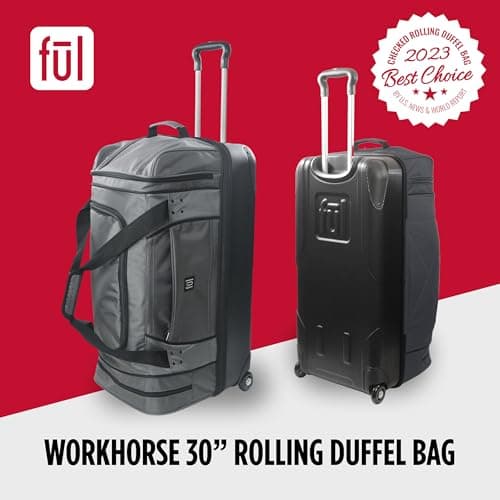 FUL Workhorse 30 Inch Rolling Duffel Bag, Split-Level Checked Travel Luggage with Hardshell Base and Wheels, Grey, 30", Workhorse 30 Inch Rolling Duffel Bag, Checked Travel Luggage With Hardshell Base — view 2