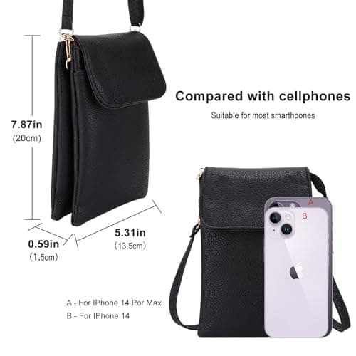 Vegan Leather Crossbody Bags for women, Phone Wallet Bag, Small Black Shoulder Bag with an Adjustable Strap Cross Body Bag for Ladies Shopping,Dating, Working,Travel, Fit Phone Less 6.5 Inch — view 6