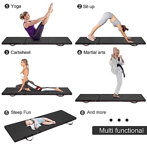 M.J COMFY-LIFE Tri-Fold Exercise Mat, 1.5" Thick Non-Slip Soft Foam Yoga Mat with Carry Strap Handles, Portable Folding Gym Mat for Yoga, Pilates, Gymnastics, Home Workout, Camping (Black) — view 4