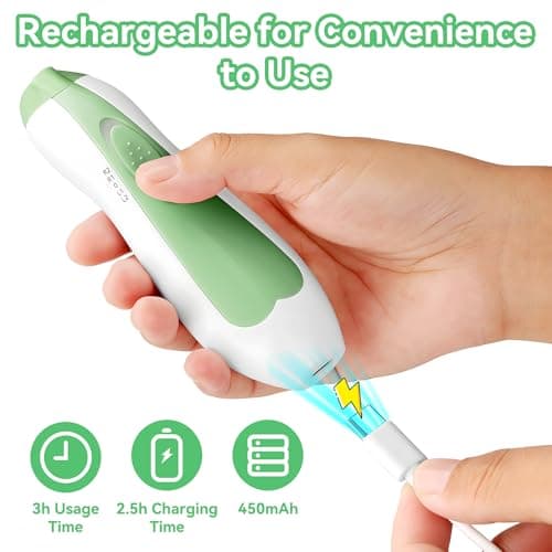 Qunlions life Baby Nail Trimmer Electric, 6 in 1 Rechargeable Baby Nail Clippers Manicure Set Grooming Kit for Toddler Infant or Adults (Green) — view 2