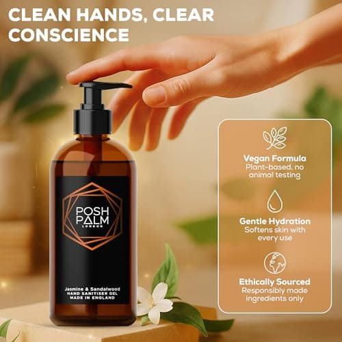 Posh Palm Sandalwood & Jasmine Hand Sanitiser Gel 500ml - Luxury Hand Sanitiser Made in UK, Moisturising Formula for Soft Skin, Premium Scented for Elegant Protection (Pack of 2) — view 3