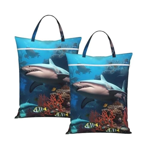 Submarine Shark Coral Travel Laundry Bag With Handle, 2pcs Large Waterproof Dirty Clothes Bags With Zipper, Foldable Swimsuit Workout Bag Washable Wet Clothes Storage Organizer For Dorm