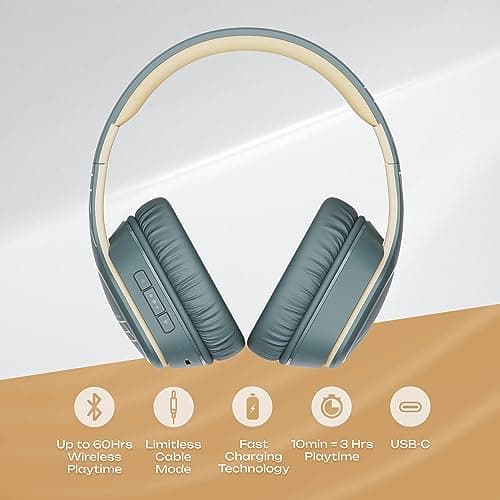 PowerLocus Wireless Headphones Over Ear, Bluetooth Headphones Over Ear, 50 Hours Playtime, Foldable Headphones with Built-in Microphone, Hi-Fi Stereo, Lightweight and Wired Mode for Phone Travel PC — view 3