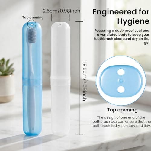 2pcs Travel Toothbrush Case, Toothbrush Cover for Travel with Drain Hole, Matte White Blue Toothbrush Case Storage Box for Travel Camping School Business — view 2