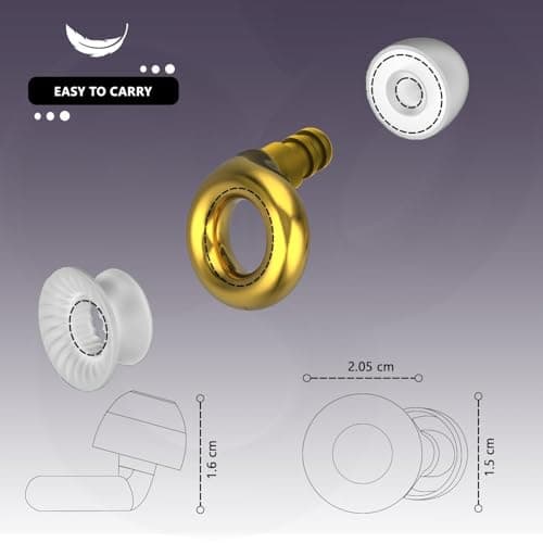 Reusable Ear Plugs for Sleep - Noise Cancelling, Snoring, Travel, and Concerts | 25dB Hearing Protection with Noise Reduction | Comes with 8 Ear Tips and XS/S/M/L - Black (Gold) — view 6
