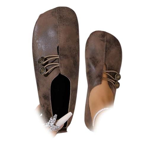 New Soft Leather Ladies Flat Shoes,Orthopedic Loafers for Women,Comfortable Soft Flats Sandals Slip-On Shoes (Dark Brown,5)