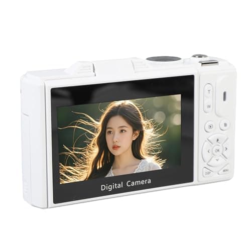 POENVFPO 5K Digital Camera, 75MP & 18x Optical Zoom with WiFi 3in Flip Screen Vlogging Camera with Flash for Travel (White)