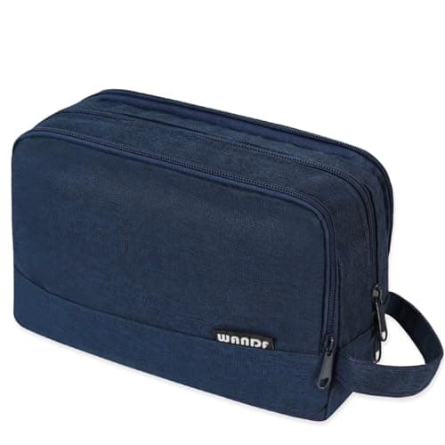 WANDF Toiletry Bag Water-Resistant Nylon Travel Wash Bag Lightweight Dopp Kit for Men and Women (Denim Pure Navy Blue)