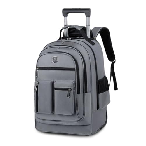 FANDARE Rolling Laptop Backpack with Wheels Travel Daypacks Men Lifestyle Leisure Urban Backpacks Men Versatile Street Knapsack College School Bag for Travel Outdoor Everyday Bags Polyester Grey