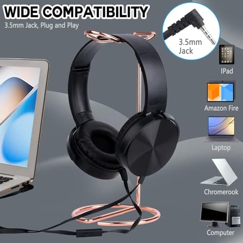 Wensdo Classroom Headphones Bulk 5 Pack with Microphone, On-Ear Wholesale Wired Kids Headphones for Students School with 3.5mm Jack for Library Home Online Learning and Travel (HY450, Black) — view 6