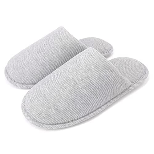 Ofoot Women's Cozy Thread Cloth Organic Cotton House Slippers, Washable Flat indoor/outdoor slip on shoes, Grey, 3.5-4.5 UK
