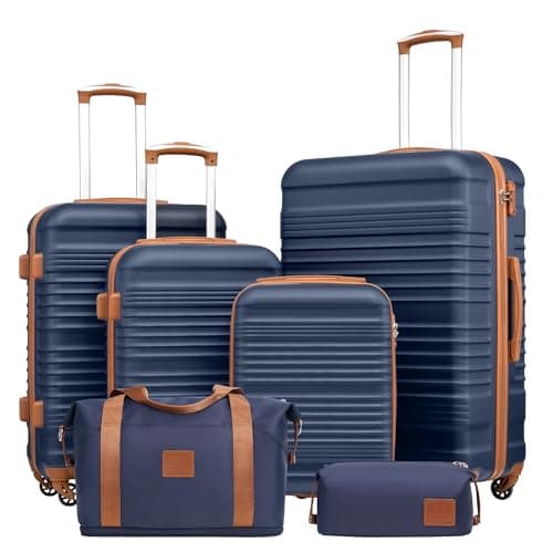 COOLIFE Luggage Sets 6 Piece 16 20 24 28 Inch Suitcase Set ABS+PC Shell TSA