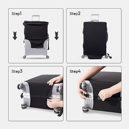 OrgaWise Elastic Travel Luggage Cover Suitcase Cover for 22-32 Inch Suitcase Protective Cover with zipper, with a Luggage tag, L(26-28 Inch) — view 2