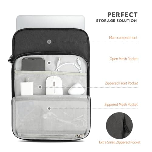 MoKo 13 Inch Tablet Sleeve Bag Carrying Case with Pockets Fits 13 Inch iPad Air M3 2025, iPad Pro 13" M4, Pro 12.9 M2 2022-2018, Galaxy Tab S9/S8+ 12.4", Black & Gray — view 6