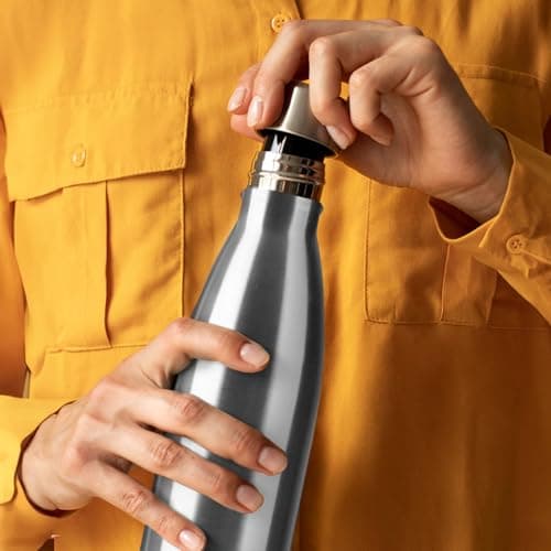Mont-Clair H2O Stainless Steel Water Bottle, Vacuum Insulated - BPA Free, 12h Hot & 24h Cold Drinks, Metal Water Bottle 500ML Leakproof, Ideal for Adult, Kids, Running - Silver — view 5