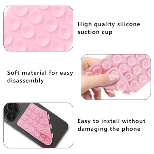6PCS Double Sided Phone Suction Pad, 24-Suction Grips Silicone Phone Holder, Anti-Slip Hands-Free Sticky Pad for Shower Mirror, Car Dashboard, Wall, Gym, Selfies Videos (Black, White, Pink) — view 3