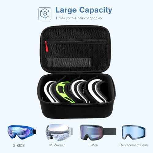 ProCase Ski Goggle Case, Large Capacity Travel Snow Goggles Holder Hard Carrying Protective Case for Ski and Snowboard Snow Motorcycle Sports Glasses -Black — view 4
