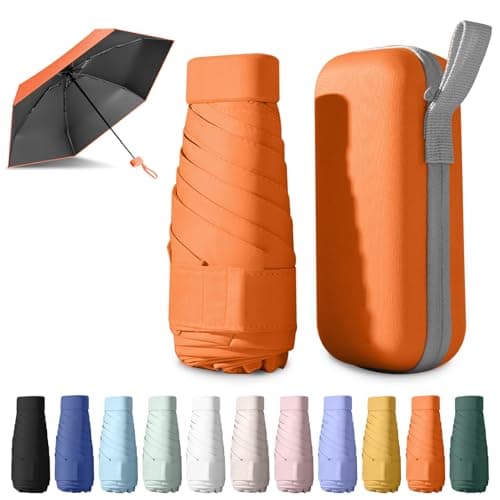 Detontek Pocket Umbrella Foldable Compact, Mini Folding Travel Umbrella, Umbrellas, 6 Ribs Mini Travel Sturdy Pocket Umbrella Portable Uv Umbrella With Storage Box (Orange)
