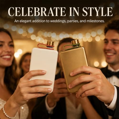 Cuxawamiyo Stainless Steel Hip Flask 266 ml Gold and White Pocket Flask for Outdoor Travel Parties (Pack of 2) — view 5