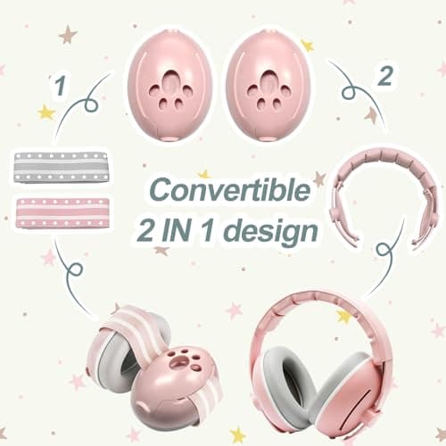 BITOWO 2 in 1 Newborn Baby Ear Defenders 0-3 3-6 6-12 12-18 Months Age 2 3 4 Toddler Kids Children for Plane Flying Noise Cancelling Toddler Baby Headphones Ear Muffs for Noise Airplane Travel Pink — view 4