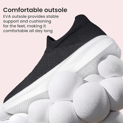 Raoendis Women Slip on Trainers Ladies Running Shoes Sport Walking Sneakers, Lightweight Comfortable Breathable Mesh Shoes Fashion Outdoor Black White Size 3.5 — view 5
