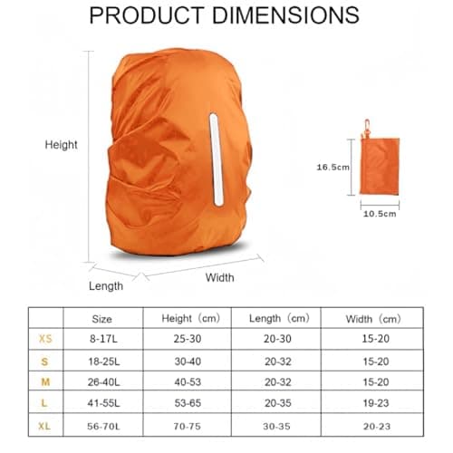 GUKOY Waterproof Rain Cover with Reflective Strap for Backpack, 2 Adjustable Anti Slip Cross Buckle Strap, Rainproof Snowproof Dustproof Anti-Frost Covers (Orange, XS for 8-17L backpack) — view 5
