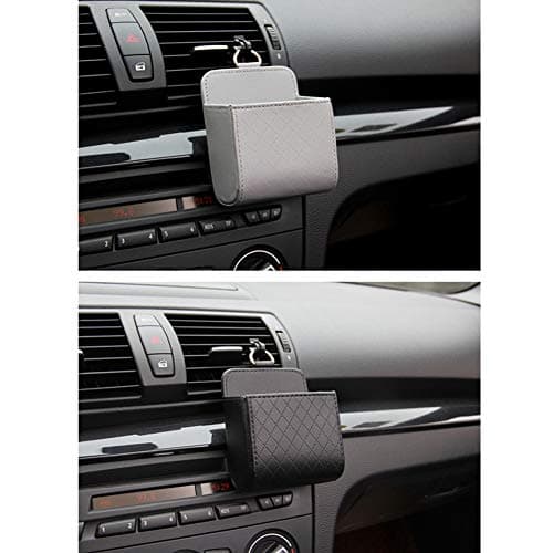 Car Storage Box, Universal Car Air Vent Organiser, Multifunctional Mount Outlet Storage Box, Hanging PU Leather Container Bag for Pen, Phone, Keys, Dark Beige — view 3