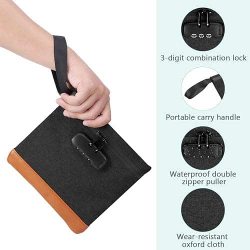 ORIA Lockable Money Bag, PU Leather Travel Pouch, Black — view 3