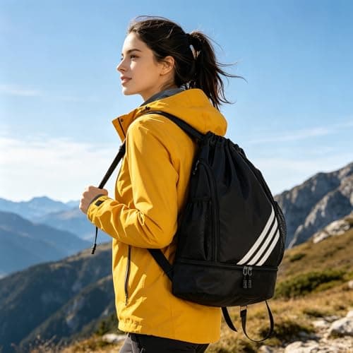 Drawstring Gym Bag With Shoe Compartment, Water Resistant Sports Backpack, Swim BagWith Wet Pocket For Gym School Football — view 4