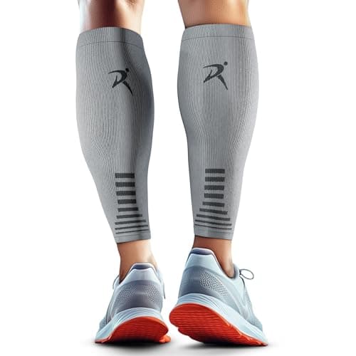 Rymora Calf Compression Sleeves for Men & Women (Ideal for Sports, Running, Shin Splints & More) (One Pair) (Grey) (Large) [L]