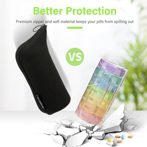 Weekly Pill Boxes 7 Day 2 Times a Day, Large Pill Box Organiser with Zipper Neoprene Case, XL 7day Round Travel Pill Organiser Daily AM PM Tablet Holder for Vitamin Supplement Pot (Black) — view 2