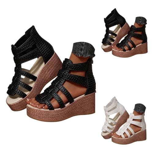 Women's Summer Sandals Wedge with Zip Roman Travel Slippers Open Platform with Non-Slip Sole Soft Footbed Breathable Walking Slides for Beach Holiday, Black, 5 UK — view 5