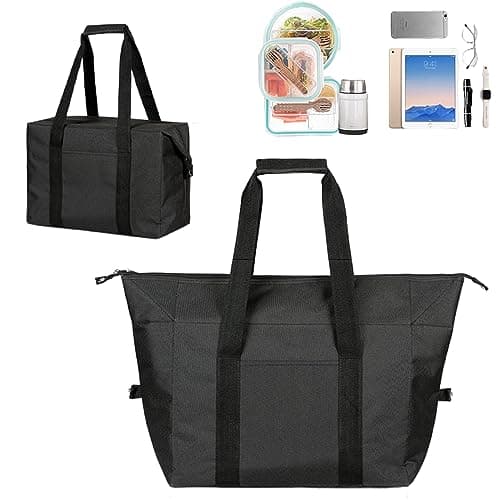 Fhioevt Foldable Cool Bag, 20-Litre Large Picnic Bag, Cooler Bags, Thermal Bag with Insulation Foldable, Insulated Cooler Bag for Camping, Picnic, Food Transport, Shopping (Black)