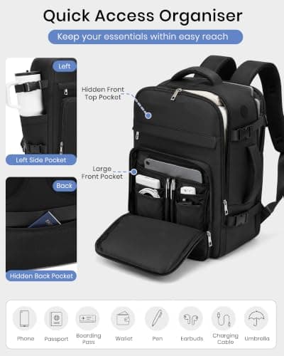 Kono Ryanair Cabin Bag 40x30x20, Underseat Travel Backpack, Black Classic — view 4
