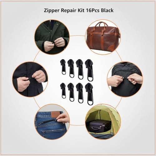 8 Pcs Zipper Repair Kit, Zip Pull Replacements in Black & Silver – 4 Sizes (#3#5#8#10) Detachable Zip Puller Set, Fix Zip on Coats Bags Luggage Backpacks​ (Black) — view 4