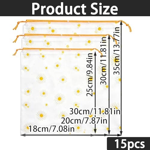 15Pcs Travel Shoe Bags, 3Size Clear Dust Proof Shoe Storage Bags for Adult Kid,Reusable Travel Storage Bag, Underwear Bag, Waterproof Shoe Bags Storage, Drawstring Shoe Bag (Daisy) — view 2