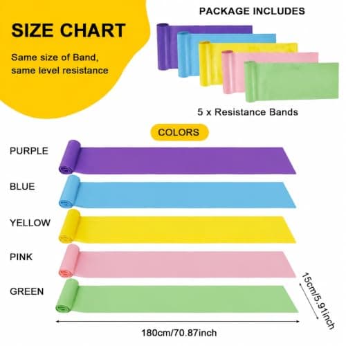 5 Pack Resistance Bands 18M Long Exercise Bands Physio Bands Stretch Bands Yoga Pilates Home Travel Workout suitable for all fitness levels — view 2