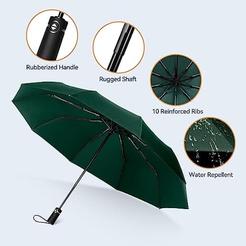 TechRise Umbrella Compact Windproof Travel Umbrellas: Easy Auto Open Close, Strong Fiberglass Frame, Durable Folding Lightweight Portable Automatic Backpack Umbrella for Men and Women, 10 Ribs — view 3