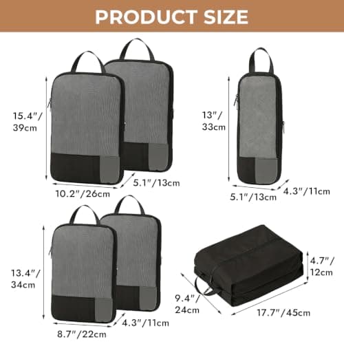 6 Set Compression Packing Cubes for Suitcases Backpack,Waterproof Travel Suitcase Packing Storage Clothes Shoes Bags with Dual-Zipper Expandable for Travel Accessories and Essentials,Black — view 2