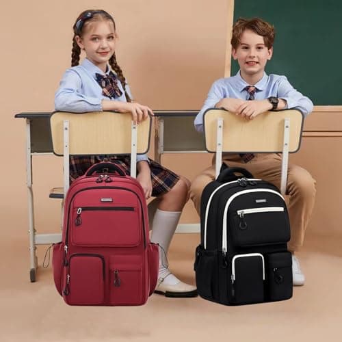 MITOWERMI 18in Children's Backpacks for Boys Girls, Lightweight Teens Boys School Bag Kids Bookbag Laptop Backpack Casual Travel Daypacks, Red — view 6
